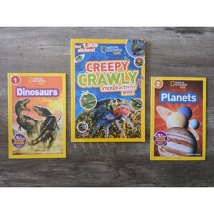 National Geographic paperback & sticker book lot Dino's Planets Creepy Crawlers